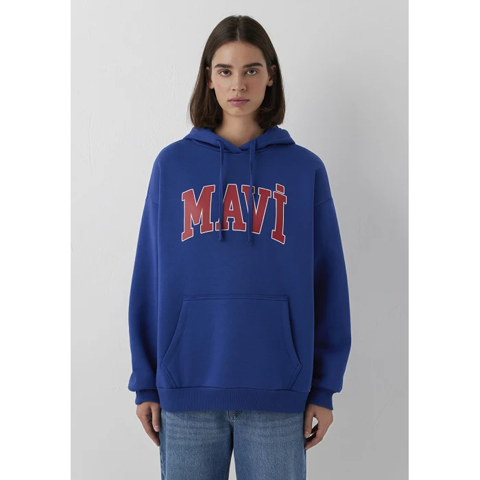 Mavi 1600361-70758 Mavi Logo Baskılı Kapüşonlu Lacivert Sweatshirt