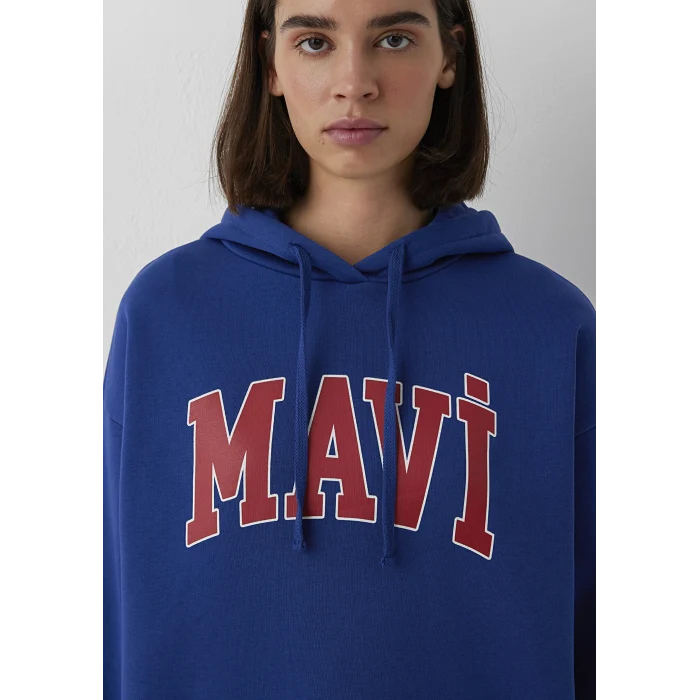 Mavi 1600361-70758 Mavi Logo Baskılı Kapüşonlu Lacivert Sweatshirt