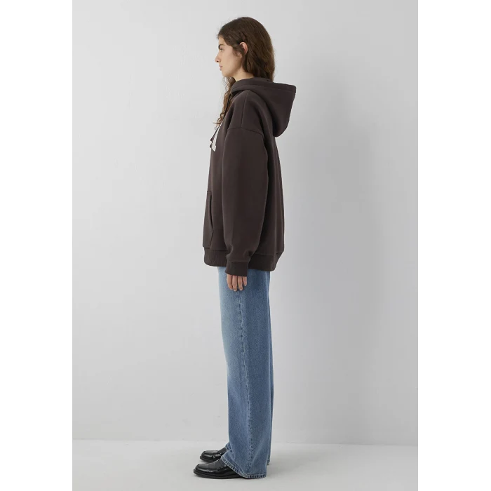 Mavi 1600361-70240 Mavi Logo Baskılı Kapüşonlu Kahverengi Sweatshirt