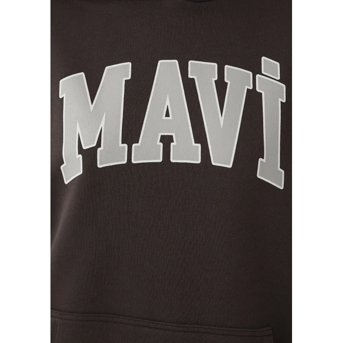 Mavi 1600361-70240 Mavi Logo Baskılı Kapüşonlu Kahverengi Sweatshirt