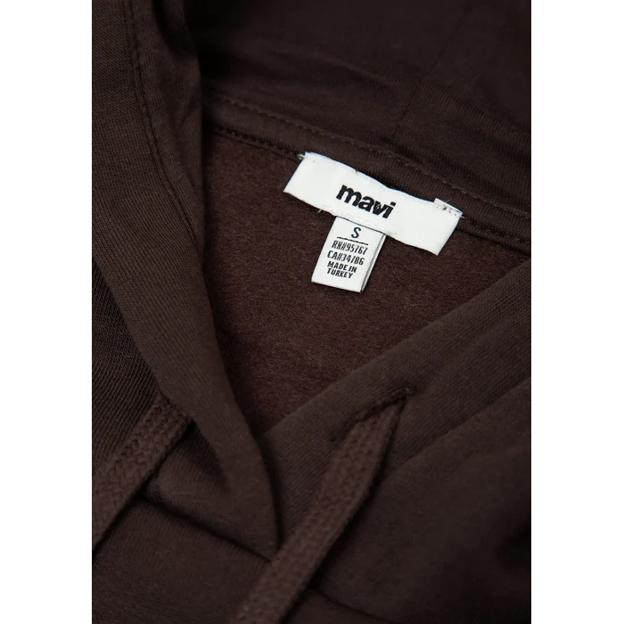 Mavi 1600361-70240 Mavi Logo Baskılı Kapüşonlu Kahverengi Sweatshirt