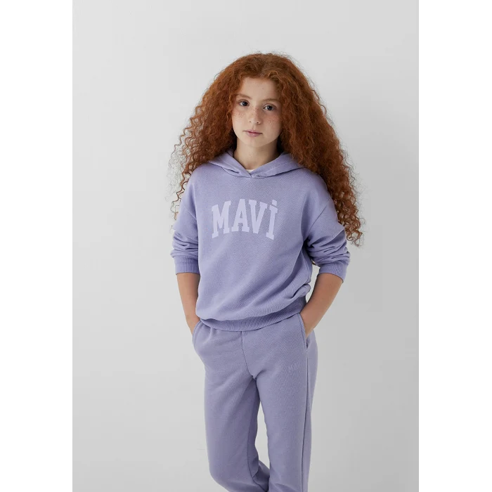 Mavi 7S10147-70557 Mavi Logo Baskılı Kapüşonlu Mor Sweatshirt