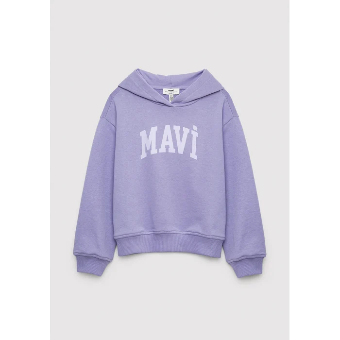 Mavi 7S10147-70557 Mavi Logo Baskılı Kapüşonlu Mor Sweatshirt