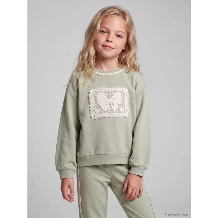 LCW Kids Yeşil Dantel Detaylı Kız Çocuk Taytlı Takım