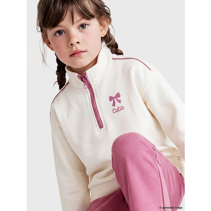 LCW Kids Ekru Dik Yaka Kız Çocuk Soft Touch Taytlı Takım