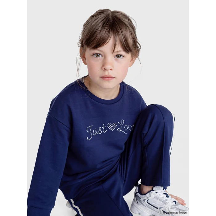 LCW Kids Lacivert Taşlı Kız Çocuk Soft Touch Takım