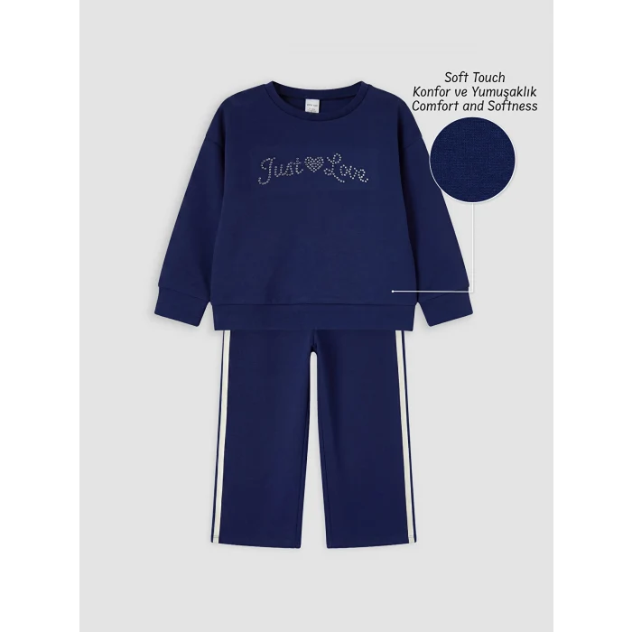 LCW Kids Lacivert Taşlı Kız Çocuk Soft Touch Takım