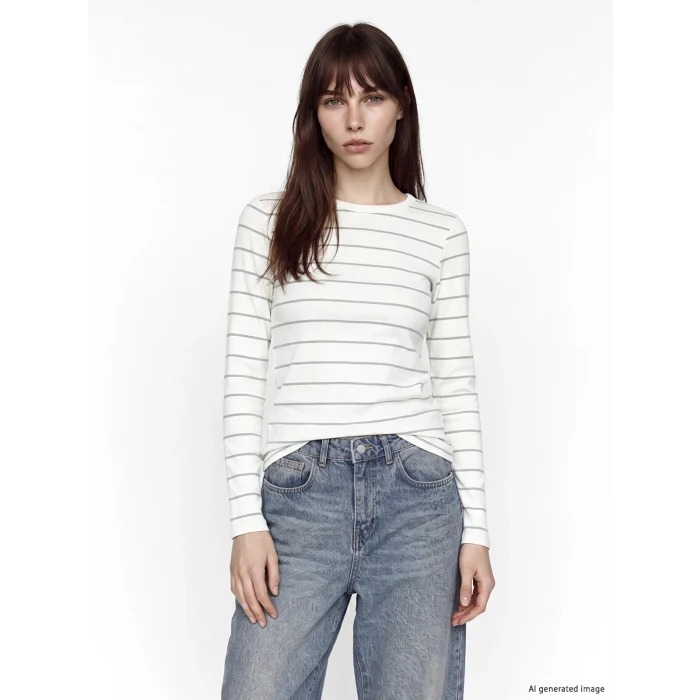 LCW EVERYDAY Haki Bisiklet Yaka Çizgili Kadın Body