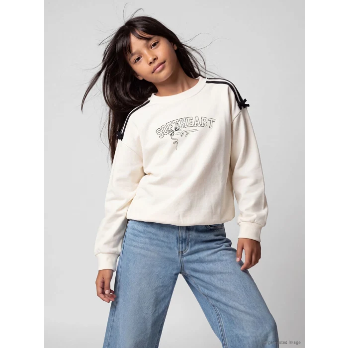 LCW Kids Ekru Fiyonklu Baskılı Kız Çocuk Sweatshirt
