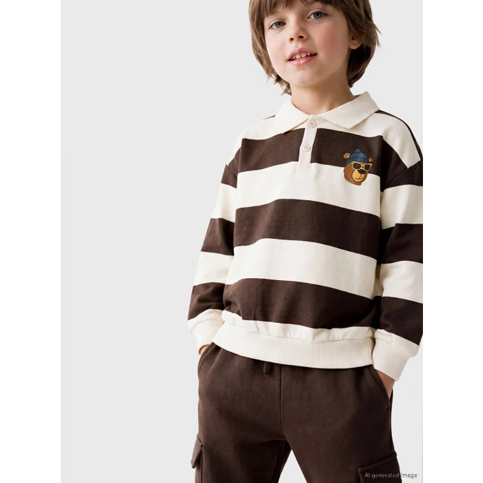 LCW Kids Kahverengi Çizgili Erkek Çocuk Takım