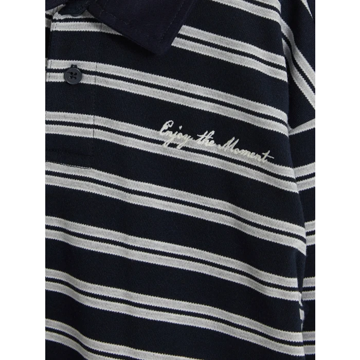 LCW Kids Lacivert Polo Yaka Çizgili Erkek Çocuk Sweatshirt