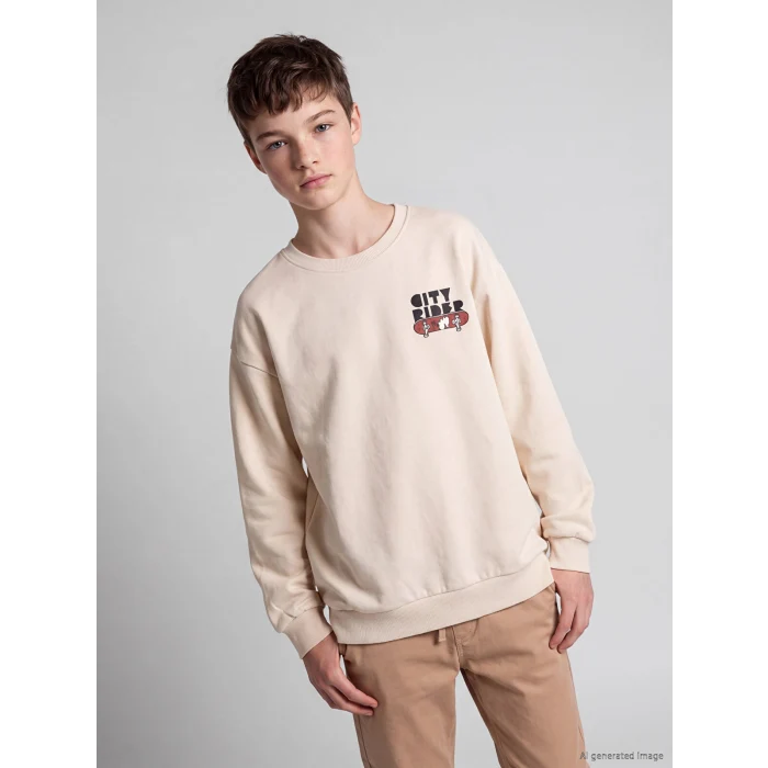 LCW Kids Bej Baskılı Erkek Çocuk Kalın Sweatshirt