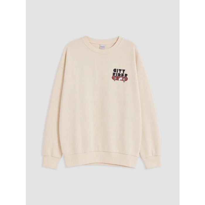 LCW Kids Bej Baskılı Erkek Çocuk Kalın Sweatshirt