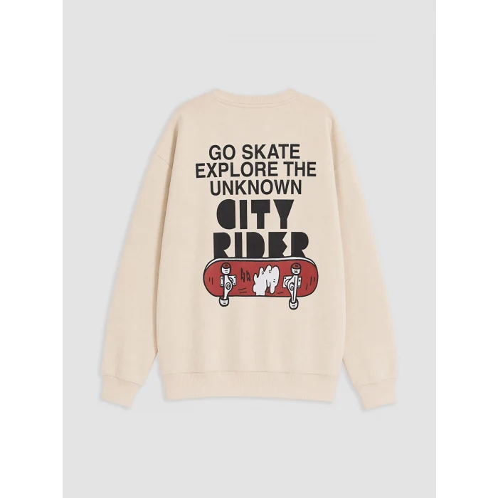 LCW Kids Bej Baskılı Erkek Çocuk Kalın Sweatshirt