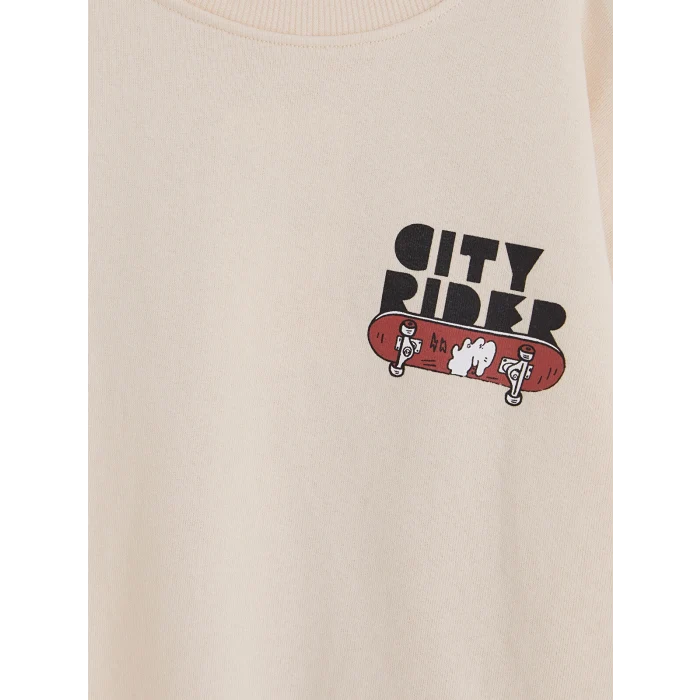 LCW Kids Bej Baskılı Erkek Çocuk Kalın Sweatshirt