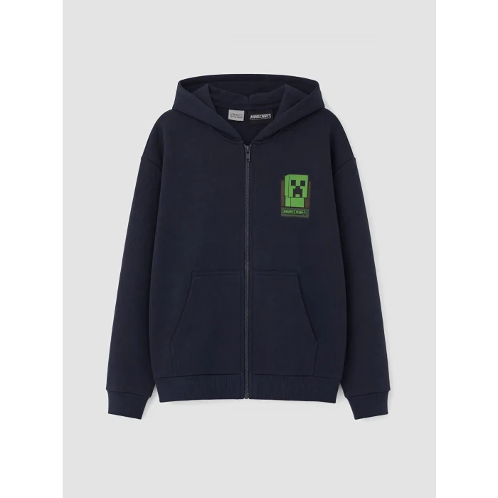 LCW Kids Lacivert Kapüşonlu Minecraft Erkek Çocuk Fermuarlı Sweatshirt