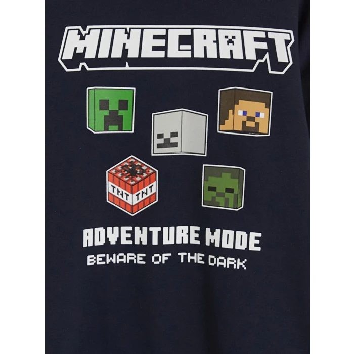 LCW Kids Lacivert Kapüşonlu Minecraft Erkek Çocuk Fermuarlı Sweatshirt