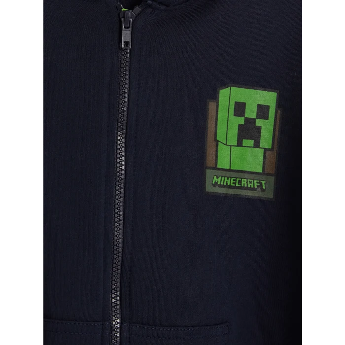 LCW Kids Lacivert Kapüşonlu Minecraft Erkek Çocuk Fermuarlı Sweatshirt