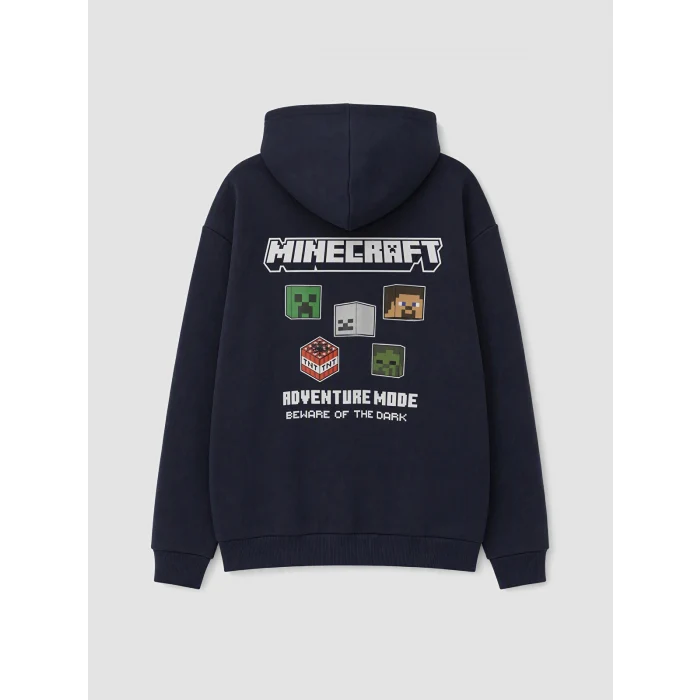 LCW Kids Lacivert Kapüşonlu Minecraft Erkek Çocuk Fermuarlı Sweatshirt