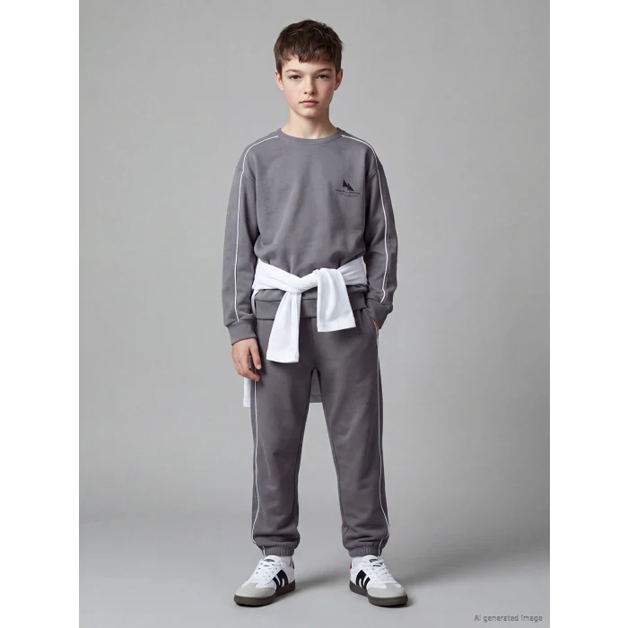 LCW Kids Gri Baskılı Erkek Çocuk Soft Touch Sweatshirt