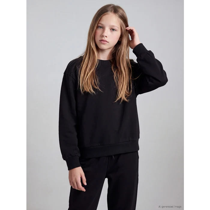 LCW Kids Siyah Bisiklet Yaka Kız Çocuk Eşofman Takım