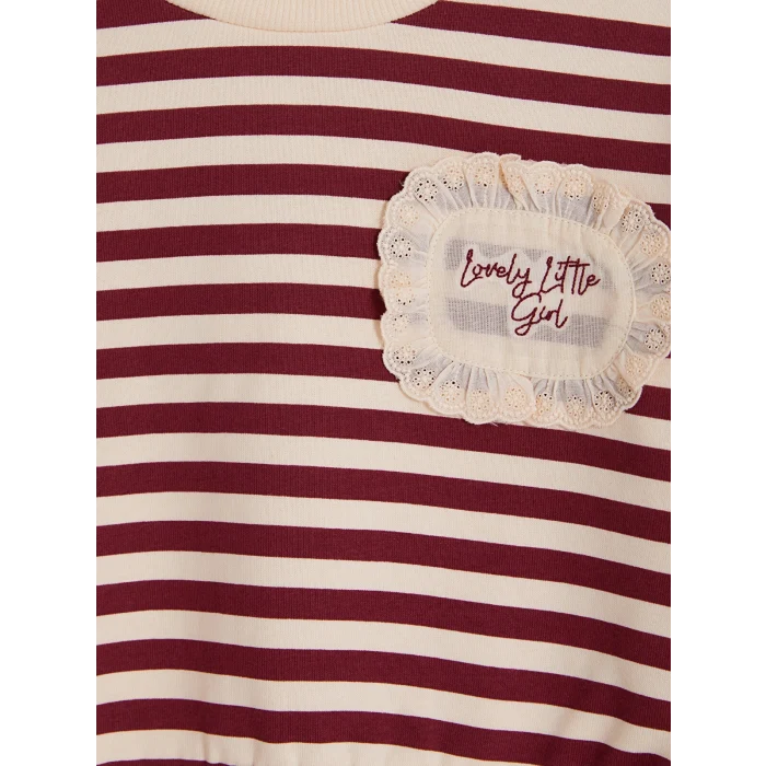 LCW Kids Bordo Fırfırlı Çizgili Kız Çocuk Takım