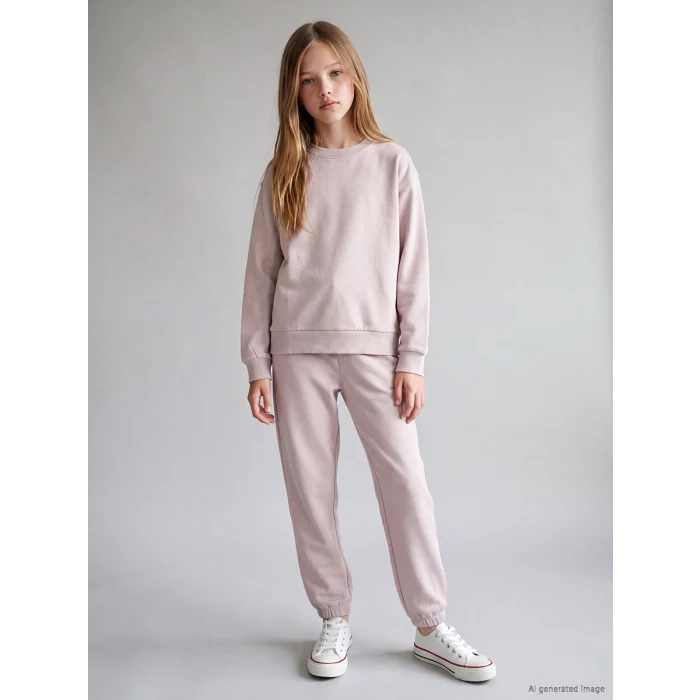 LCW Kids Lila Bisiklet Yaka Kız Çocuk Eşofman Takım