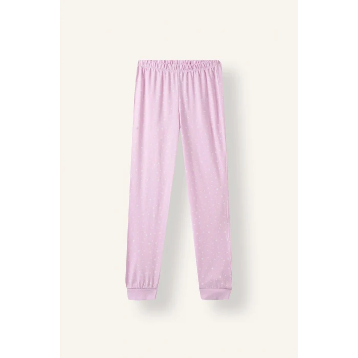 Defacto I3894A8ER105 Ekru %100 Pamuk Baskılı Uzun Kollu Üst Lastikli Paça Alt 2li Pijama Takımı Kız Çocuk