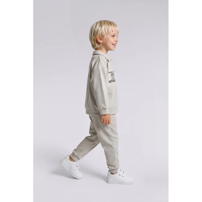 Defacto F9437A5GR470 Gri Baskılı Uzun Kollu Sweatshirt Üst Lastikli Paça Eşofman Altı 2li Takım Erkek Bebek