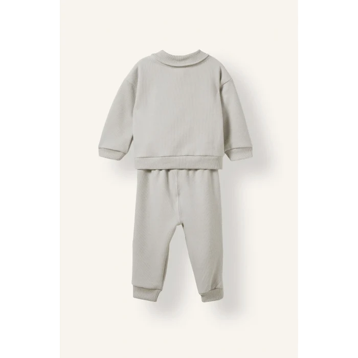 Defacto F9437A5GR470 Gri Baskılı Uzun Kollu Sweatshirt Üst Lastikli Paça Eşofman Altı 2li Takım Erkek Bebek