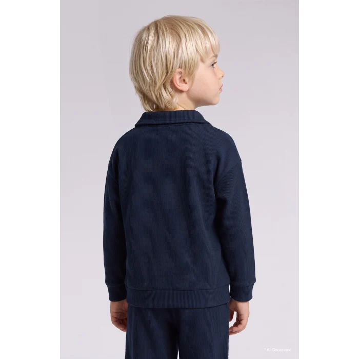 Defacto F9437A5NV71 Lacivert Baskılı Uzun Kollu Sweatshirt Üst Lastikli Paça Eşofman Altı 2li Takım Erkek Bebek