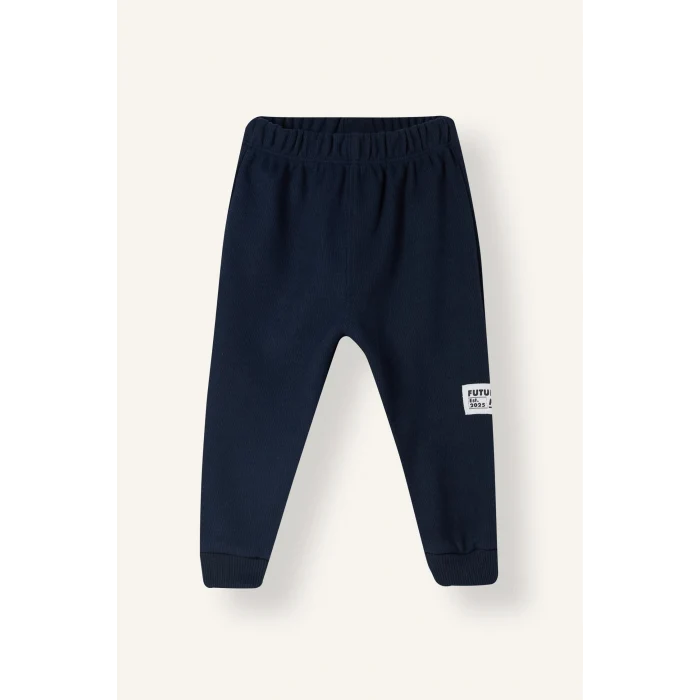 Defacto F9437A5NV71 Lacivert Baskılı Uzun Kollu Sweatshirt Üst Lastikli Paça Eşofman Altı 2li Takım Erkek Bebek