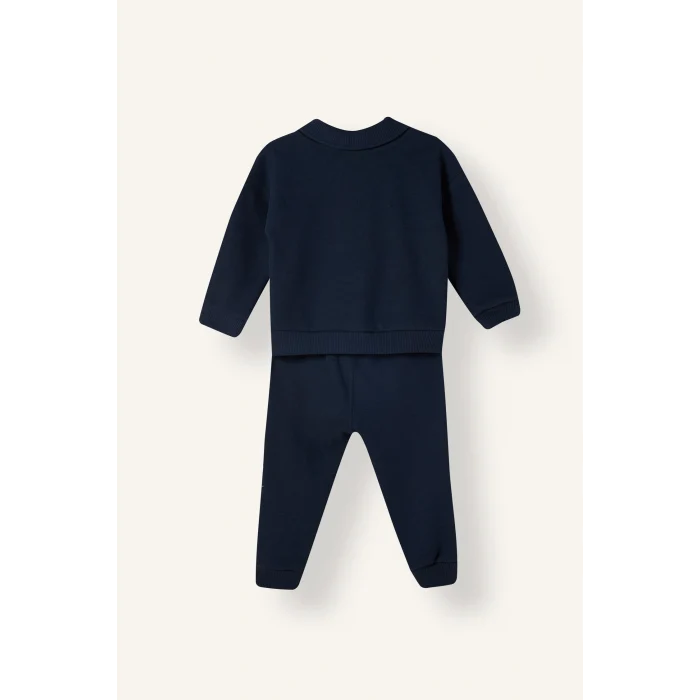 Defacto F9437A5NV71 Lacivert Baskılı Uzun Kollu Sweatshirt Üst Lastikli Paça Eşofman Altı 2li Takım Erkek Bebek