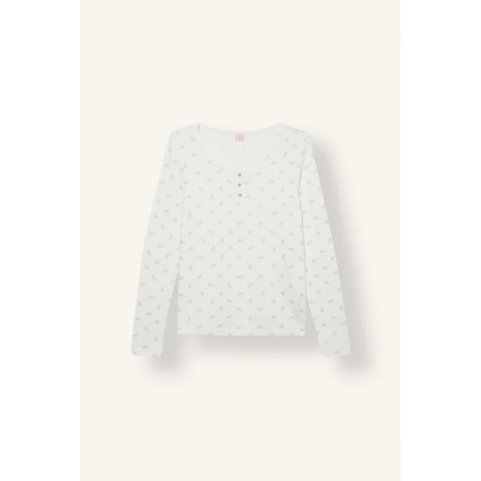 Defacto H8810AXER98 Ekru Regular Fit Desenli Düğmeli Uzun Kollu Pijama Takımı