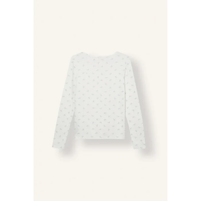 Defacto H8810AXER98 Ekru Regular Fit Desenli Düğmeli Uzun Kollu Pijama Takımı