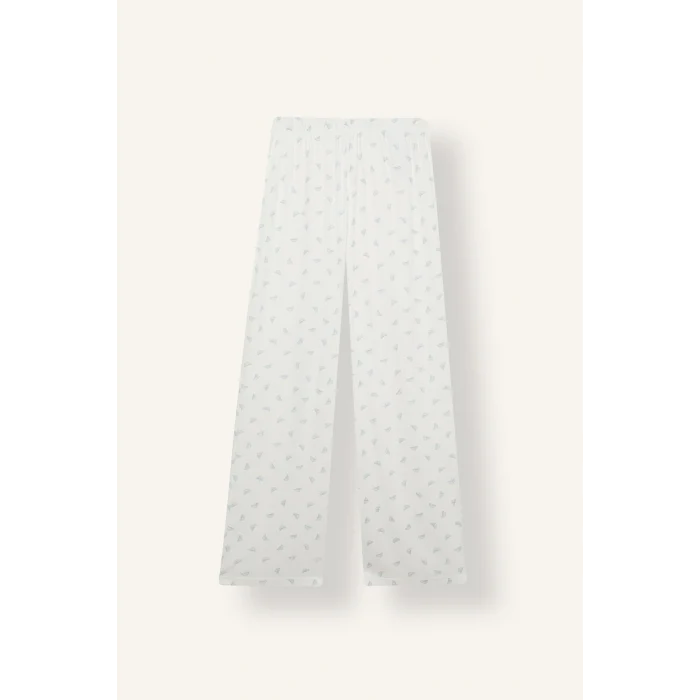 Defacto H8810AXER98 Ekru Regular Fit Desenli Düğmeli Uzun Kollu Pijama Takımı