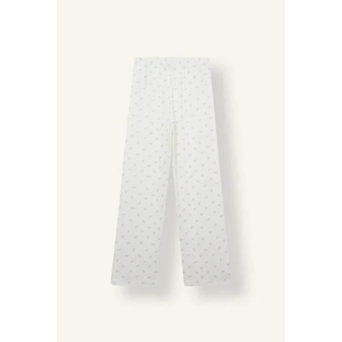 Defacto H8810AXER98 Ekru Regular Fit Desenli Düğmeli Uzun Kollu Pijama Takımı