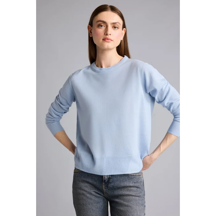 Defacto C0058AXBE755 Mavi Ultra Yumuşak Relax Fıt Bisiklet Yaka Kazak