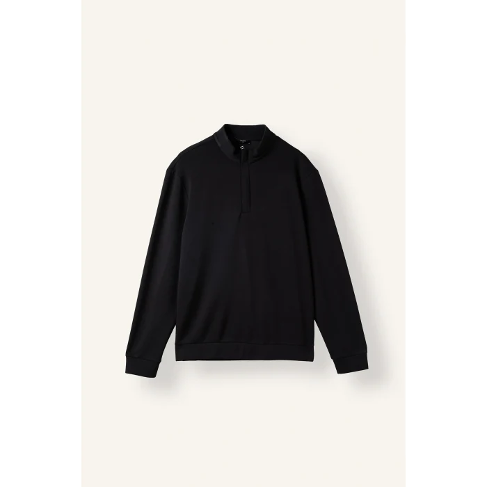 Defacto F2821AXBK81 Siyah Regular Fıt Dik Yaka Yarım Fermuarlı Sweatshirt
