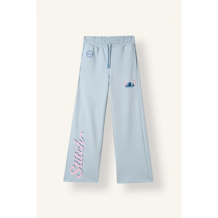 Defacto I5110A8BE343 Mavi Wide Leg Disney Lilo & Stitch Lisanslı Baskılı Eşofman Altı Kız Çocuk