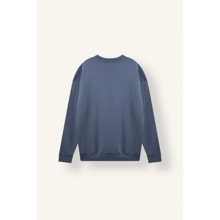 Defacto X8282AZIN87 İndigo Boxy Fıt Bisiklet Yaka Baskılı Sweatshirt