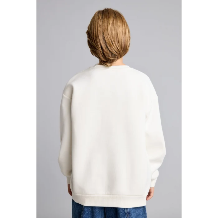 Defacto I3081A8BG759 Bej Overshirt Fit Bisiklet Yaka Baskılı Sweatshirt Erkek Çocuk