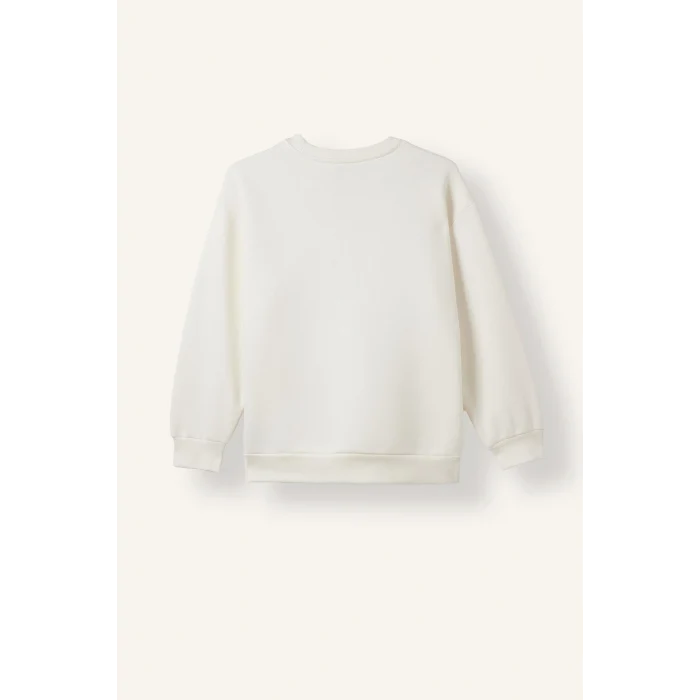 Defacto I3081A8BG759 Bej Overshirt Fit Bisiklet Yaka Baskılı Sweatshirt Erkek Çocuk