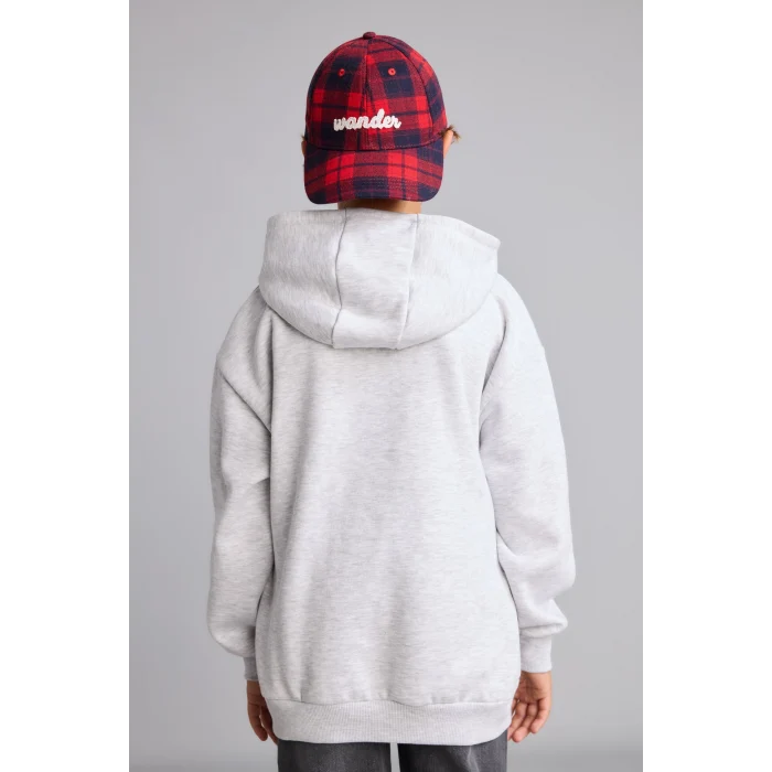 Defacto I3083A8GR400 Gri Overshirt Fit Kapüşonlu İçi Yumuşak Tüylü Baskılı Sweatshirt Erkek Çocuk