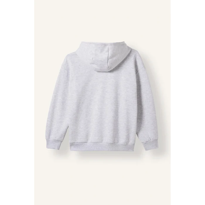 Defacto I3083A8GR400 Gri Overshirt Fit Kapüşonlu İçi Yumuşak Tüylü Baskılı Sweatshirt Erkek Çocuk