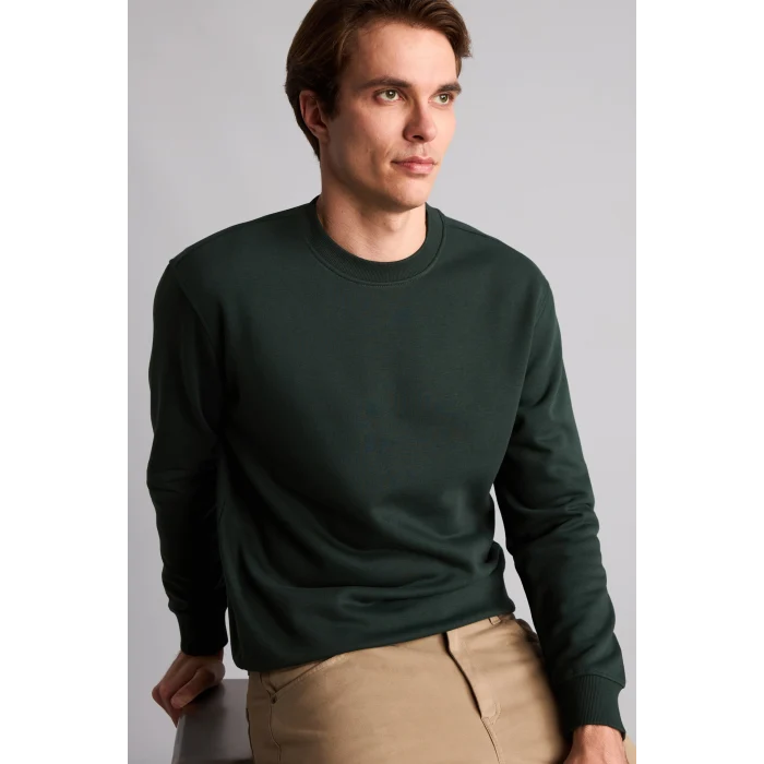 Defacto H5180AXGN852 Yeşil Regular Fıt Bisiklet Yaka Basic Sweatshırt