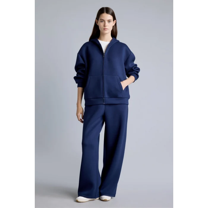 Defacto H0939AXNV241 Lacivert Relaxed Fit Düz Dalgıç Kumaş Geniş Paça Eşofman Altı