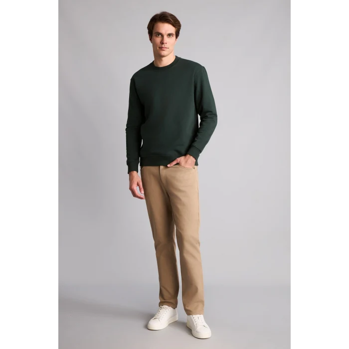 Defacto H5180AXGN852 Yeşil Regular Fıt Bisiklet Yaka Basic Sweatshırt