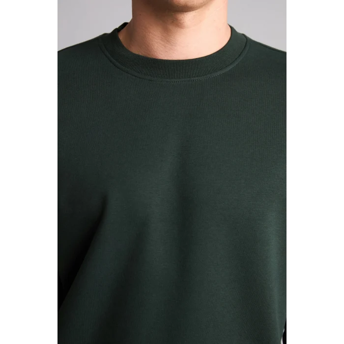 Defacto H5180AXGN852 Yeşil Regular Fıt Bisiklet Yaka Basic Sweatshırt