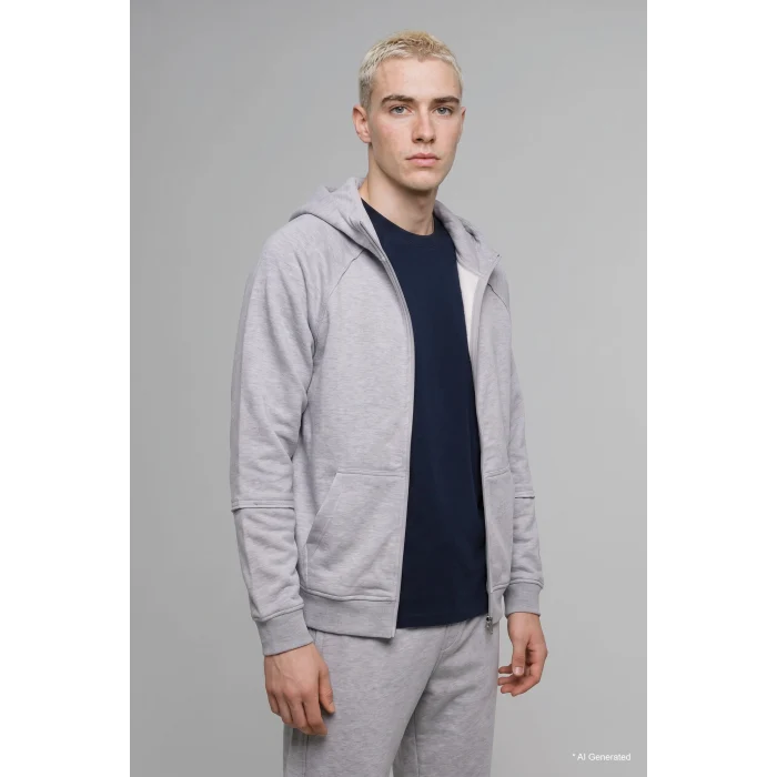 Defacto H4980AXGR369 Gri Boxy Fit Fermuarlı Kapüşonlu Basic Sweatshirt Hırka